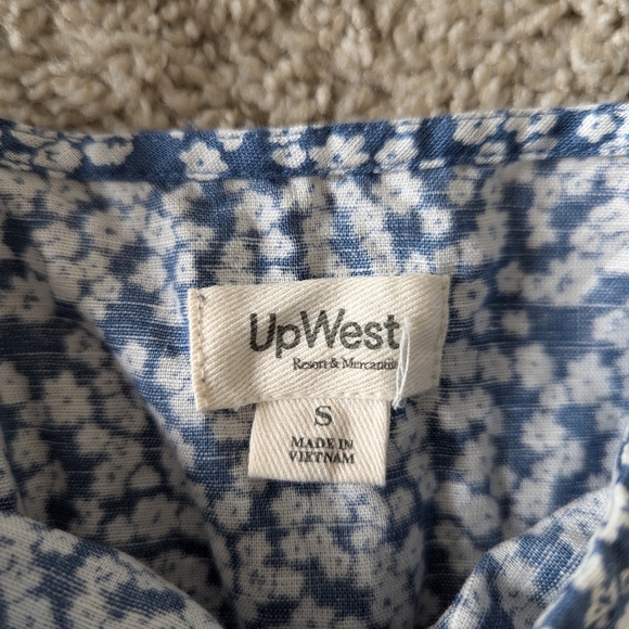 UpWest Linen Cotton Blue White Floral Maxi Dress - Women's Small - Picture 5 of 11